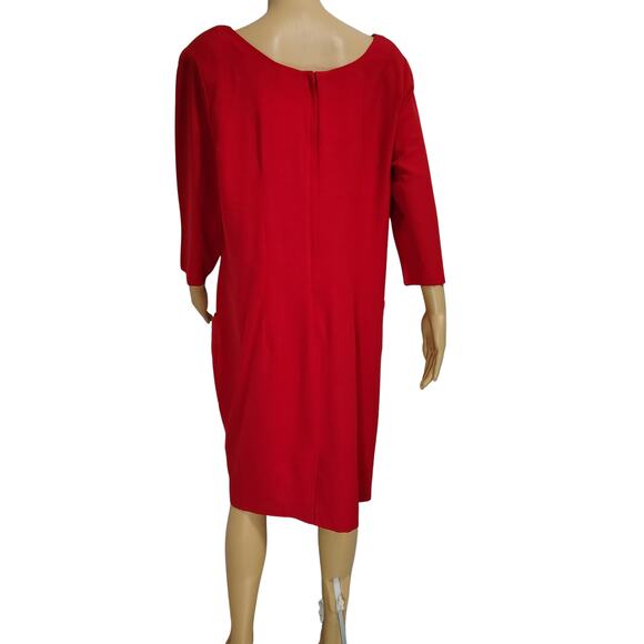 1980s Red Long Sleeves Sheath Midi Dress Willy's New York Co Size 18 - Picture 6 of 12